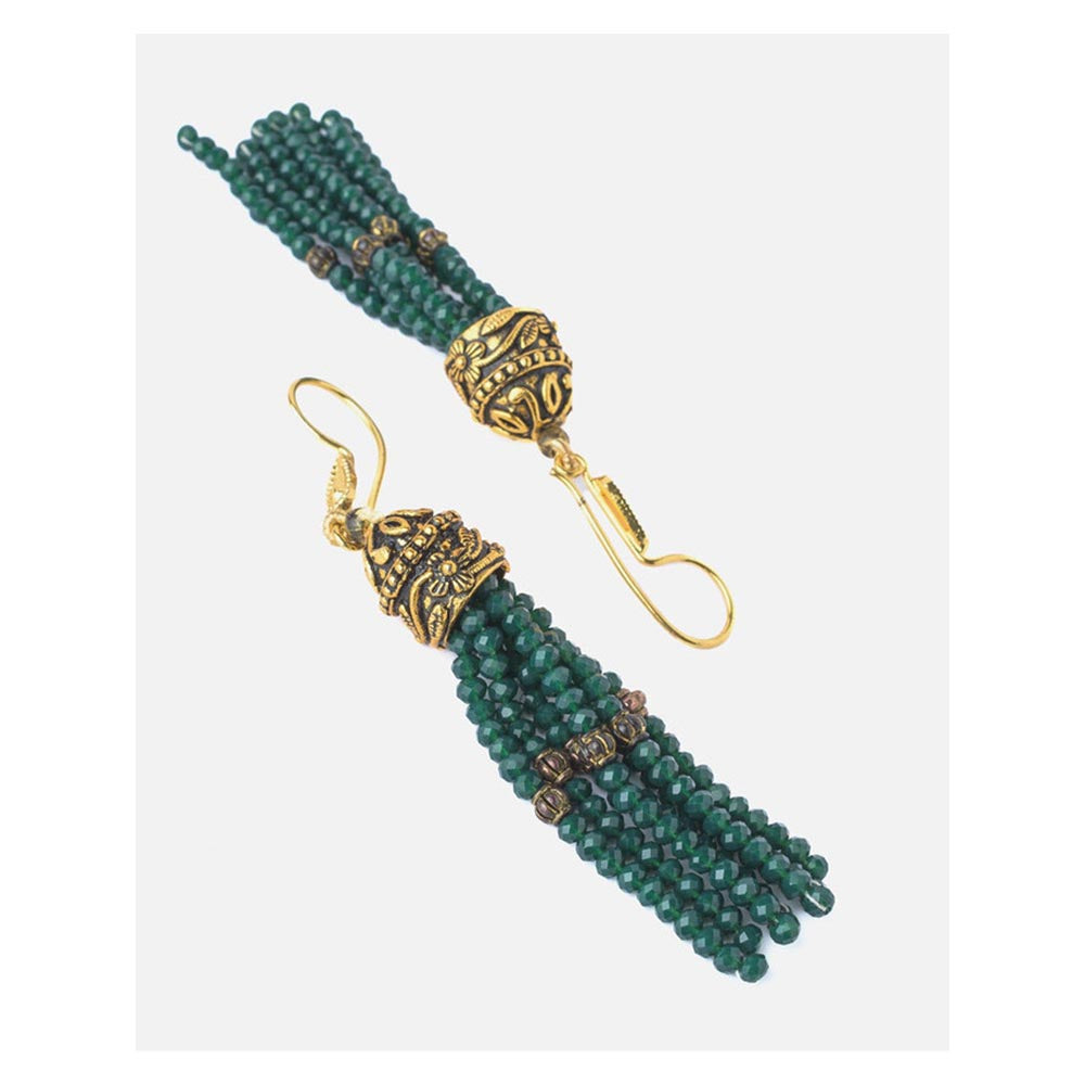 VIVINIA By Vidhi Mehra Gold Plated Green Womens Beaded Tassel Earrings