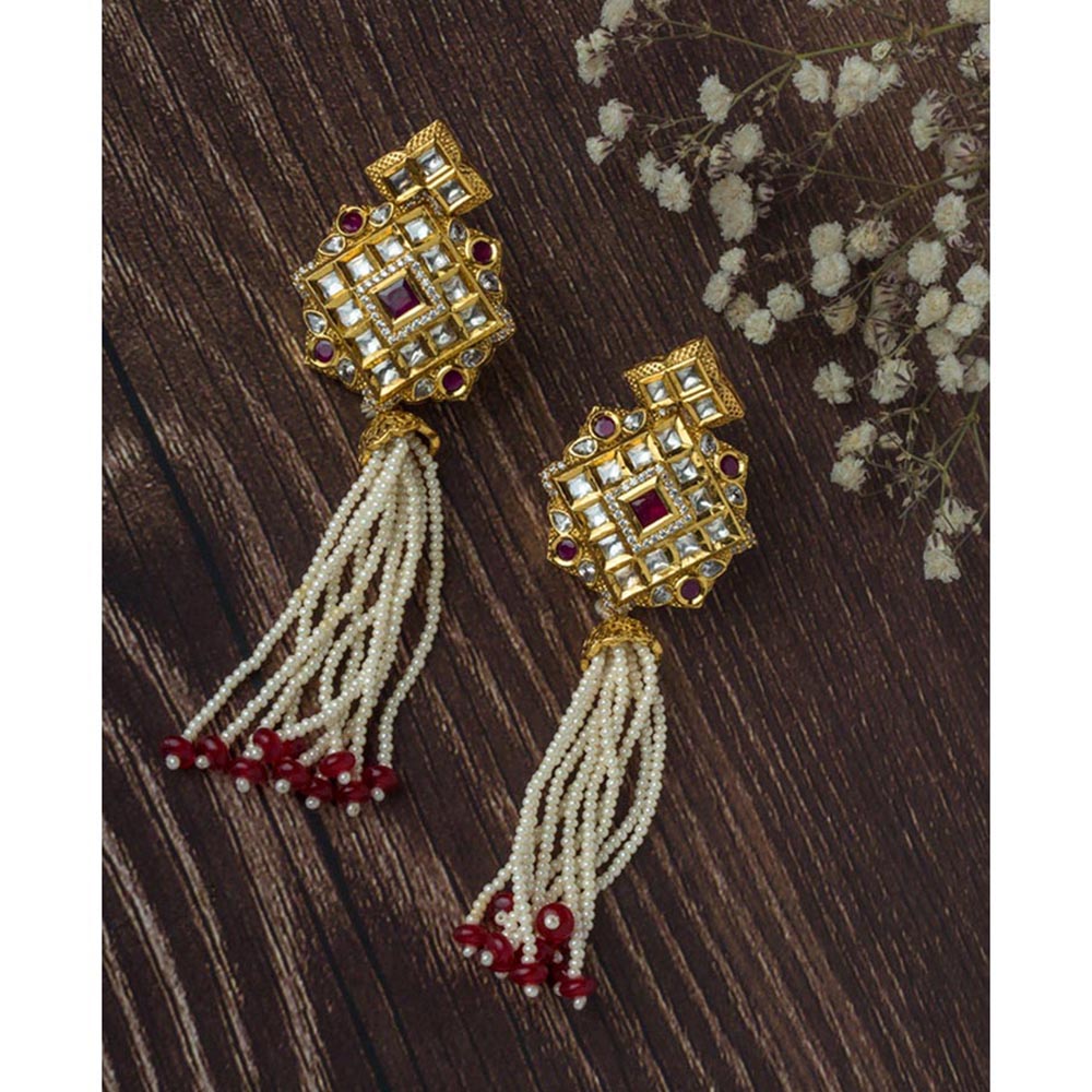 VIVINIA By Vidhi Mehra Gold Plated Red Womens Beaded Tassel Earrings