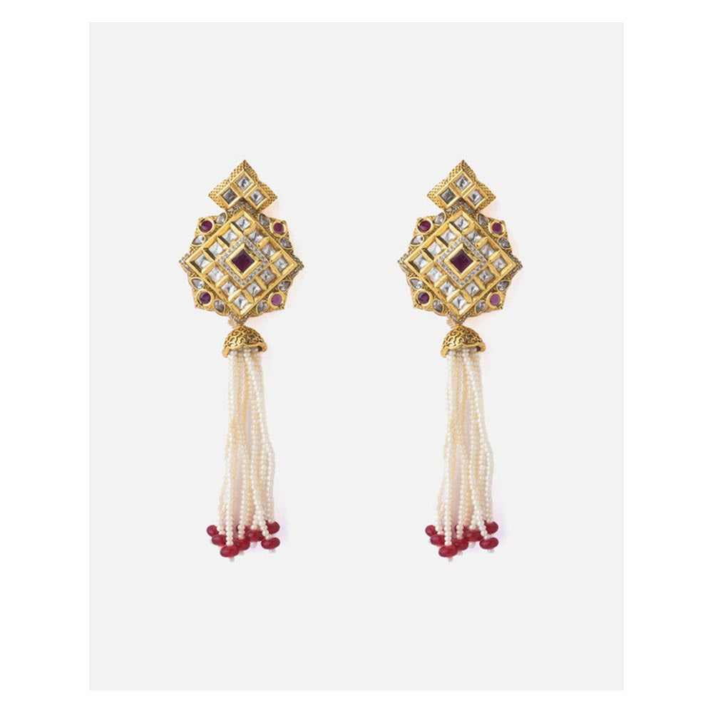VIVINIA By Vidhi Mehra Gold Plated Red Womens Beaded Tassel Earrings