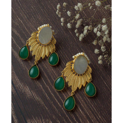 VIVINIA By Vidhi Mehra Gold Plated Green Womens Kundan And Polki Drop Earrings