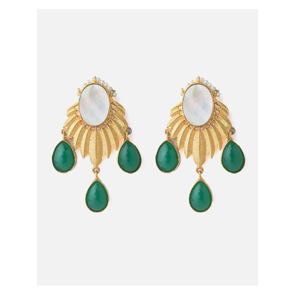 VIVINIA By Vidhi Mehra Gold Plated Green Womens Kundan And Polki Drop Earrings