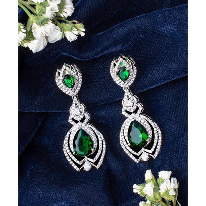 VIVINIA By Vidhi Mehra Zia Silver Plated Green Womens Zircon Earrings