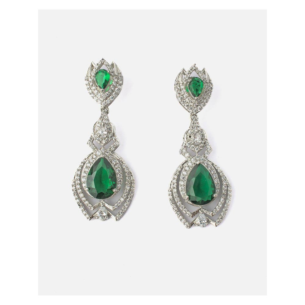 VIVINIA By Vidhi Mehra Zia Silver Plated Green Womens Zircon Earrings