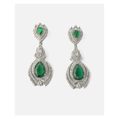 VIVINIA By Vidhi Mehra Zia Silver Plated Green Womens Zircon Earrings