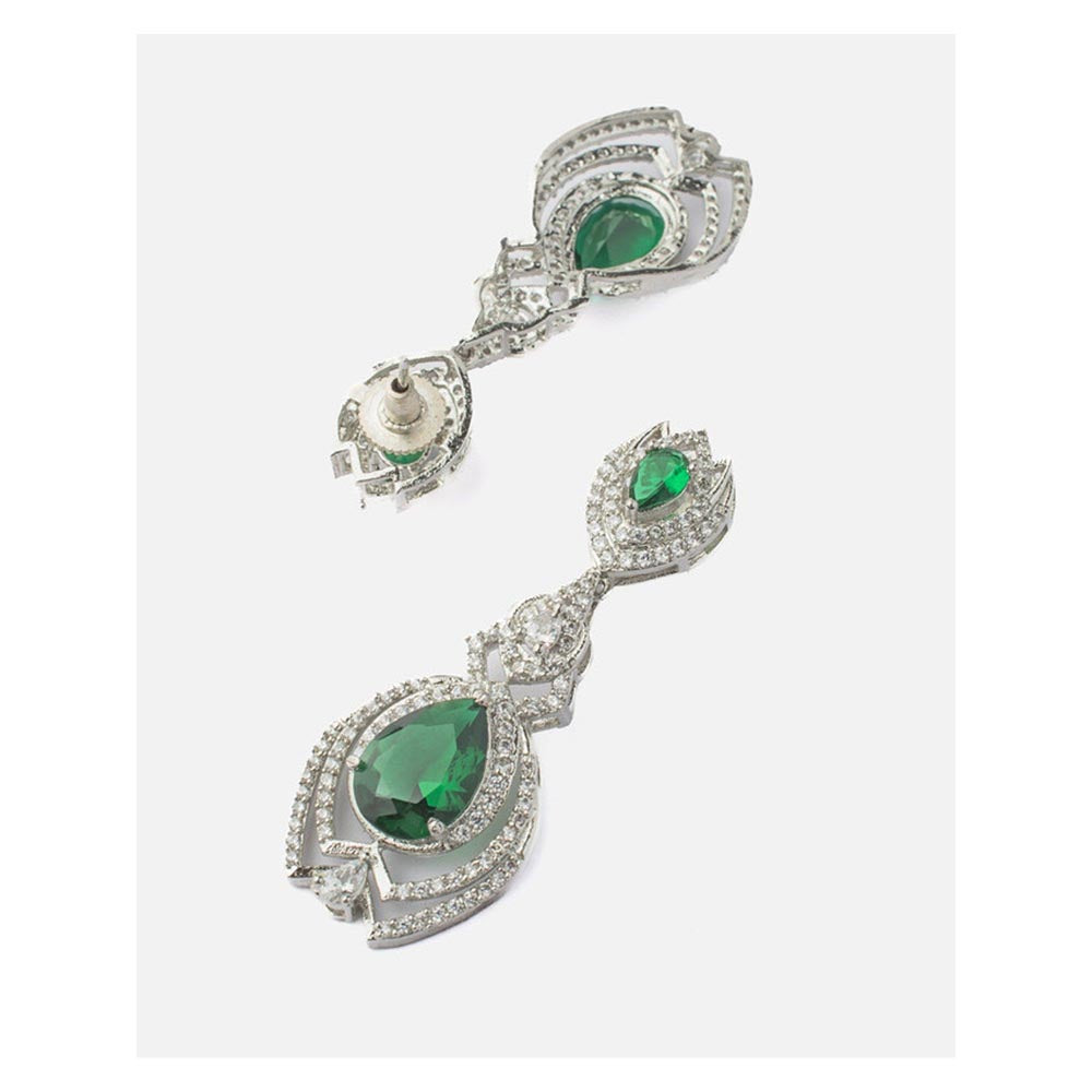 VIVINIA By Vidhi Mehra Zia Silver Plated Green Womens Zircon Earrings