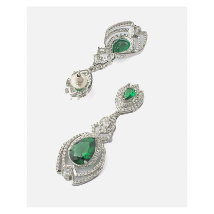 VIVINIA By Vidhi Mehra Zia Silver Plated Green Womens Zircon Earrings