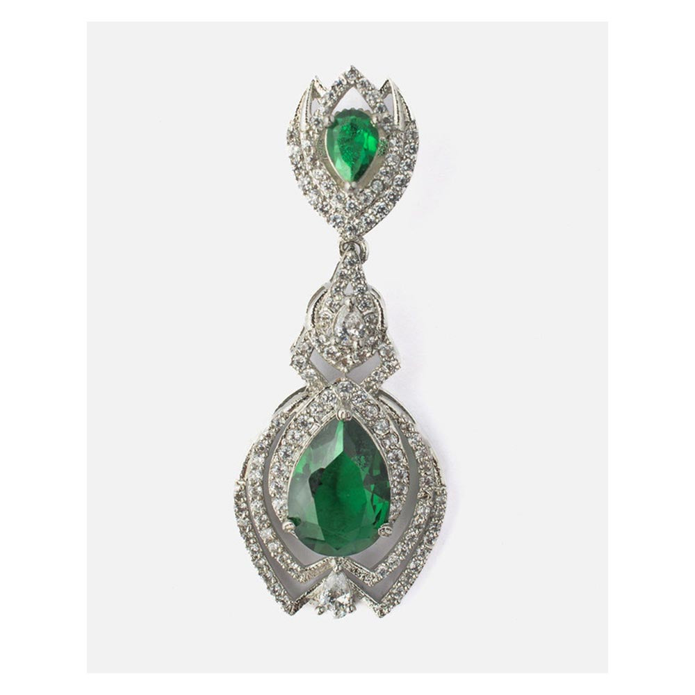 VIVINIA By Vidhi Mehra Zia Silver Plated Green Womens Zircon Earrings
