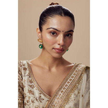 VIVINIA By Vidhi Mehra Burgundy Gold Plated Green Womens Kundan Polki Dangler Earrings