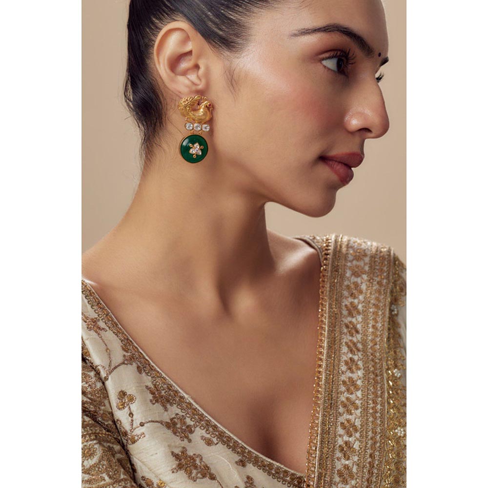 VIVINIA By Vidhi Mehra Burgundy Gold Plated Green Womens Kundan Polki Dangler Earrings
