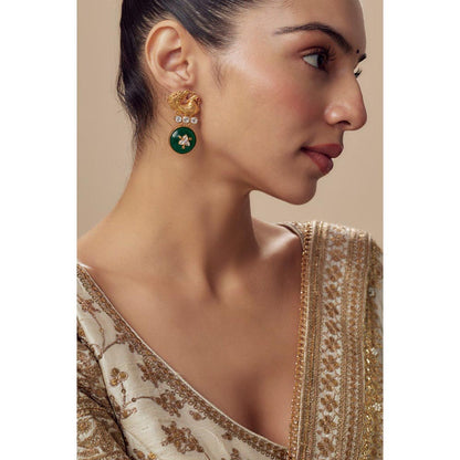 VIVINIA By Vidhi Mehra Burgundy Gold Plated Green Womens Kundan Polki Dangler Earrings