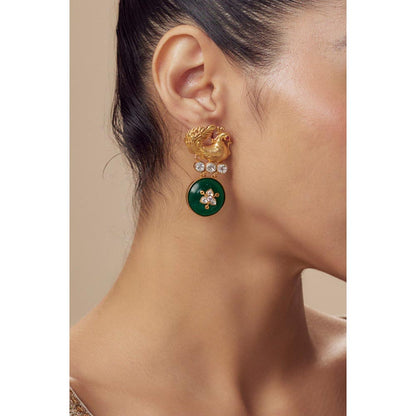 VIVINIA By Vidhi Mehra Burgundy Gold Plated Green Womens Kundan Polki Dangler Earrings