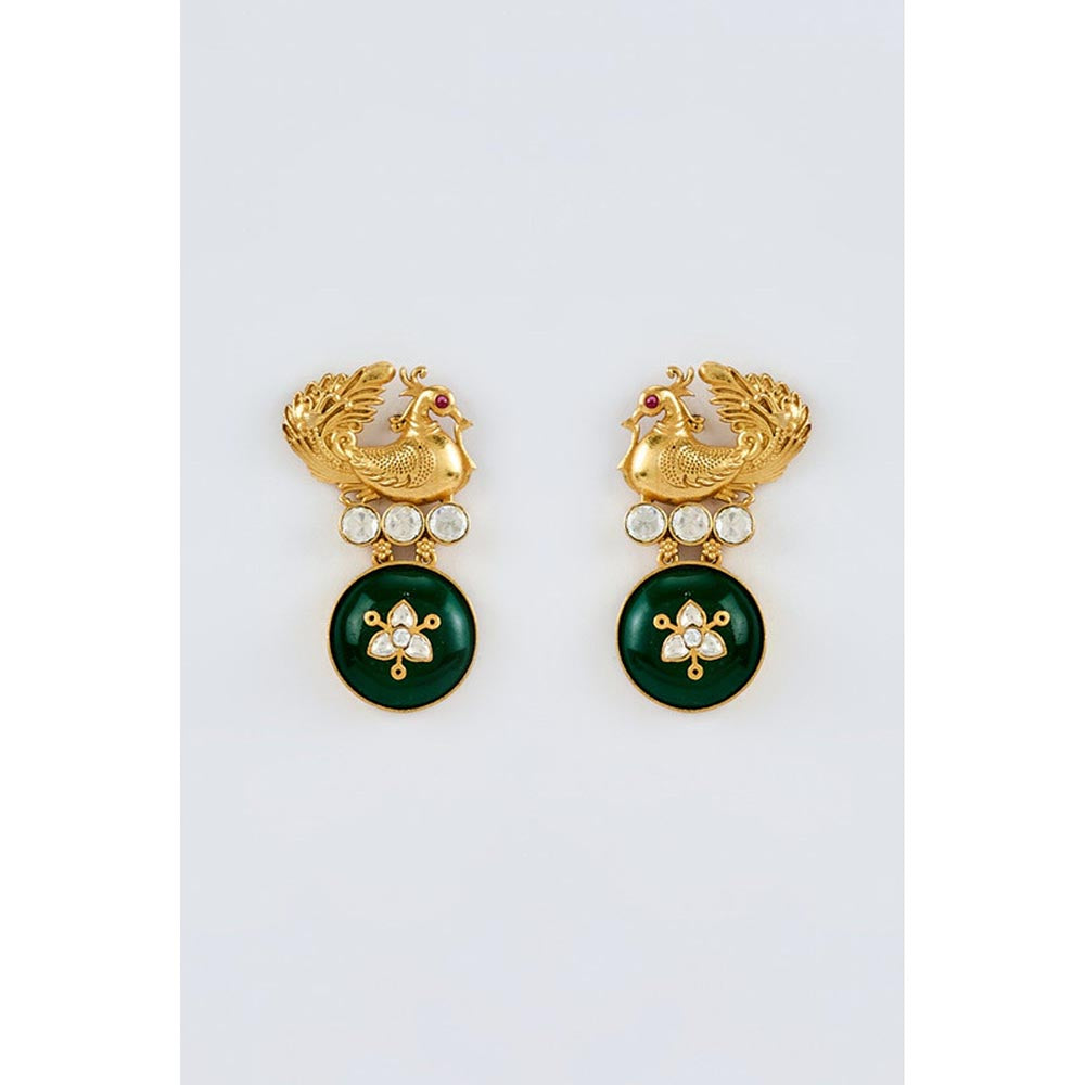VIVINIA By Vidhi Mehra Burgundy Gold Plated Green Womens Kundan Polki Dangler Earrings