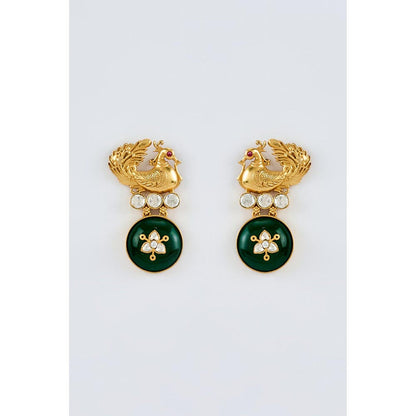 VIVINIA By Vidhi Mehra Burgundy Gold Plated Green Womens Kundan Polki Dangler Earrings