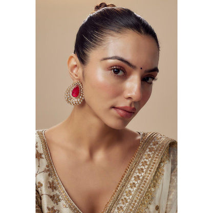 VIVINIA By Vidhi Mehra Antara Gold Plated Red Womens Kundan Polki Drop Earrings