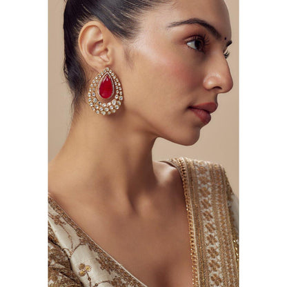 VIVINIA By Vidhi Mehra Antara Gold Plated Red Womens Kundan Polki Drop Earrings