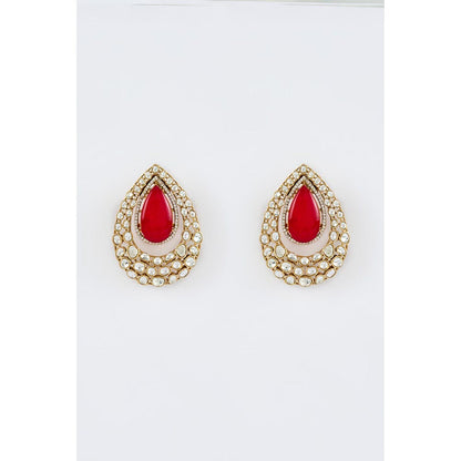 VIVINIA By Vidhi Mehra Antara Gold Plated Red Womens Kundan Polki Drop Earrings