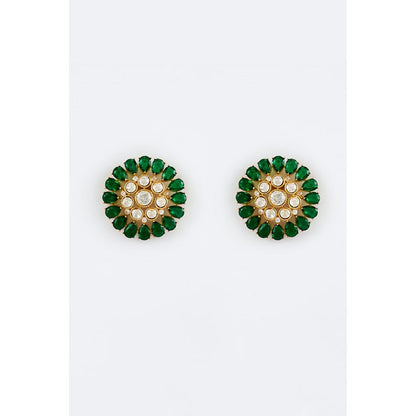 VIVINIA By Vidhi Mehra Florence Gold Plated Green Womens Kundan Polki Stud Earrings