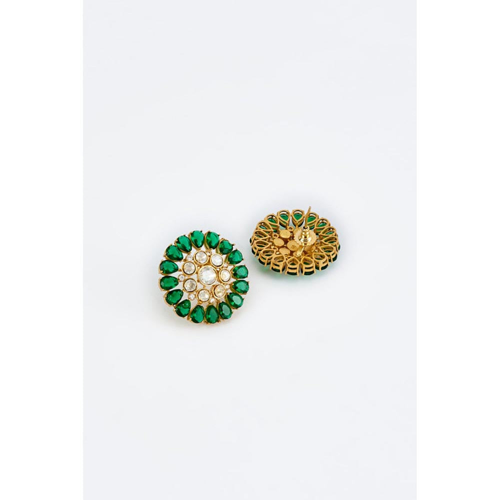 VIVINIA By Vidhi Mehra Florence Gold Plated Green Womens Kundan Polki Stud Earrings