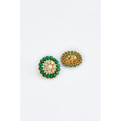 VIVINIA By Vidhi Mehra Florence Gold Plated Green Womens Kundan Polki Stud Earrings