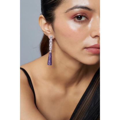 VIVINIA By Vidhi Mehra Zia Silver Plated Purple Womens Zircon Dangler Earrings