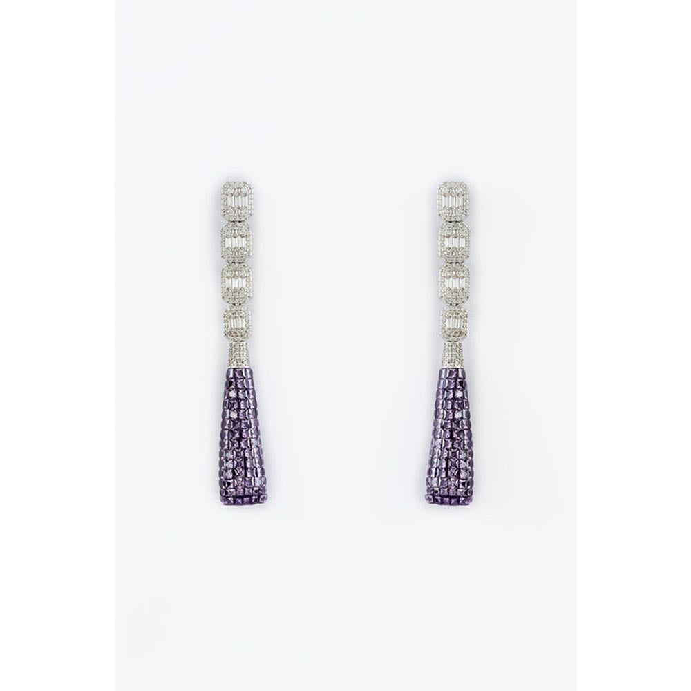 VIVINIA By Vidhi Mehra Zia Silver Plated Purple Womens Zircon Dangler Earrings