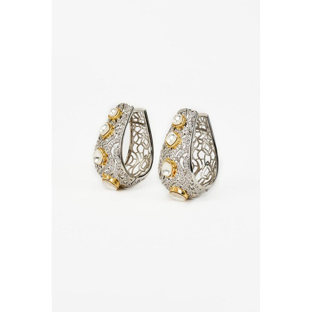 VIVINIA By Vidhi Mehra Florence Silver Plated Gold Zircon Womens Hoop Earrings