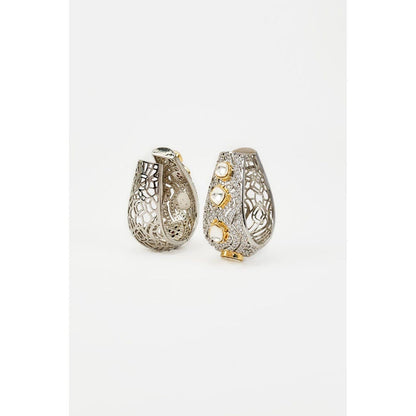 VIVINIA By Vidhi Mehra Florence Silver Plated Gold Zircon Womens Hoop Earrings