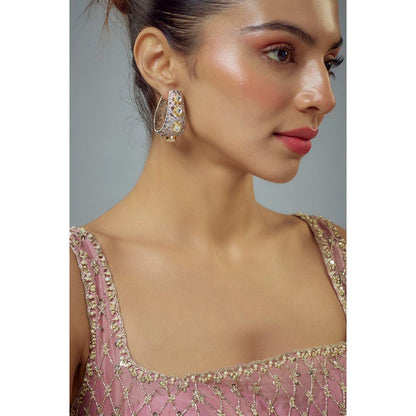 VIVINIA By Vidhi Mehra Florence Silver Plated Gold Zircon Womens Hoop Earrings