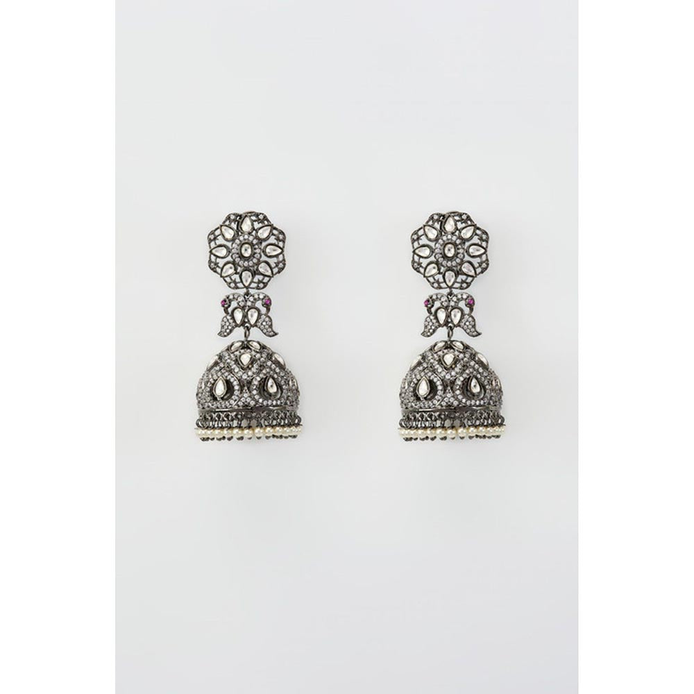 VIVINIA By Vidhi Mehra Florence Silver Plated Zircon Womens Jhumkas Earrings
