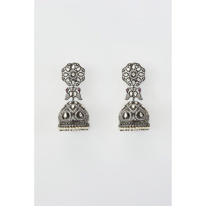 VIVINIA By Vidhi Mehra Florence Silver Plated Zircon Womens Jhumkas Earrings