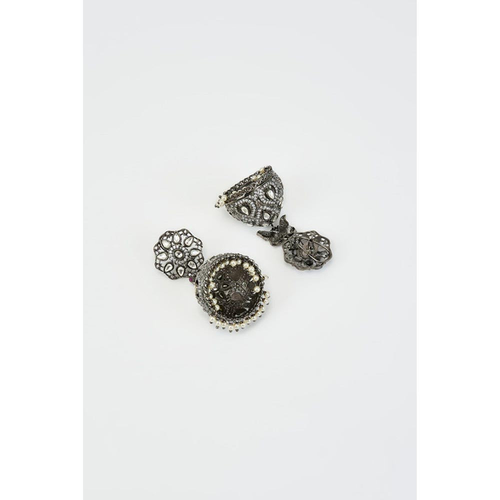 VIVINIA By Vidhi Mehra Florence Silver Plated Zircon Womens Jhumkas Earrings