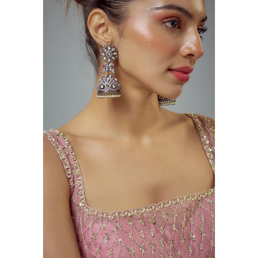 VIVINIA By Vidhi Mehra Florence Silver Plated Zircon Womens Jhumkas Earrings