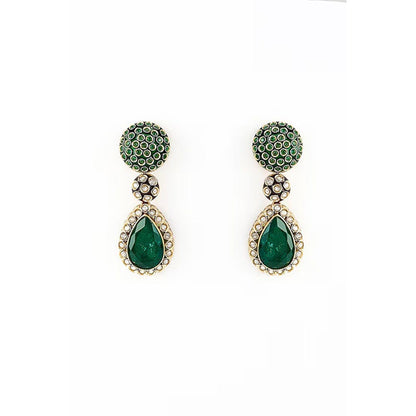VIVINIA By Vidhi Mehra Gold Plated Green Kundan Polki Womens Danglers Earrings