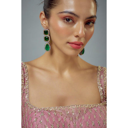 VIVINIA By Vidhi Mehra Florence Silver Plated Green Zircon Womens Danglers Earrings