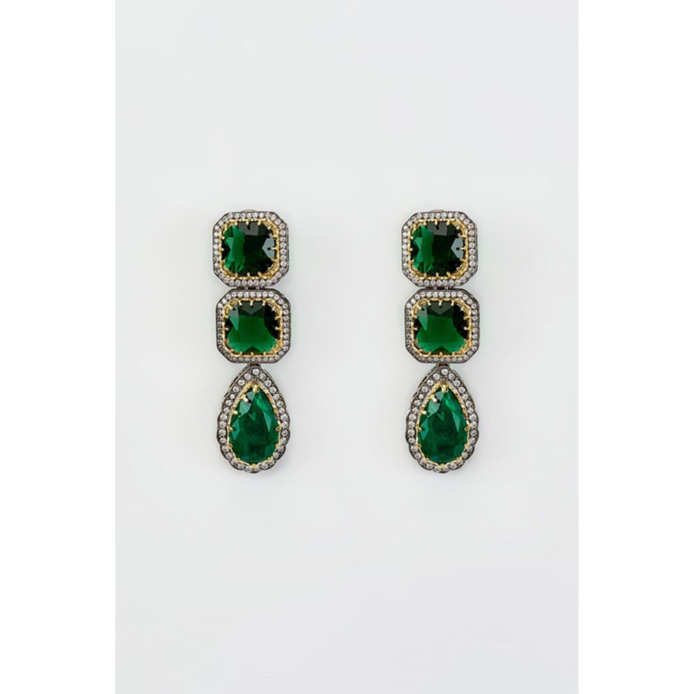 VIVINIA By Vidhi Mehra Florence Silver Plated Green Zircon Womens Danglers Earrings