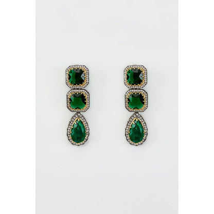 VIVINIA By Vidhi Mehra Florence Silver Plated Green Zircon Womens Danglers Earrings
