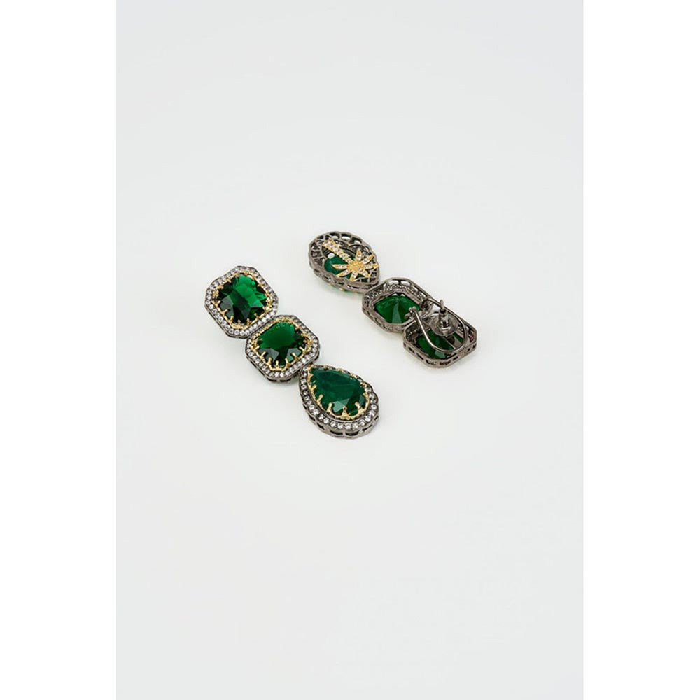 VIVINIA By Vidhi Mehra Florence Silver Plated Green Zircon Womens Danglers Earrings