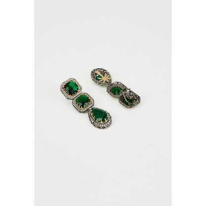 VIVINIA By Vidhi Mehra Florence Silver Plated Green Zircon Womens Danglers Earrings