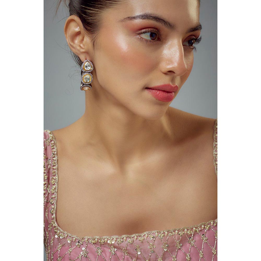 VIVINIA By Vidhi Mehra Florence Silver Plated Gold Zircon Womens Hoop Earrings
