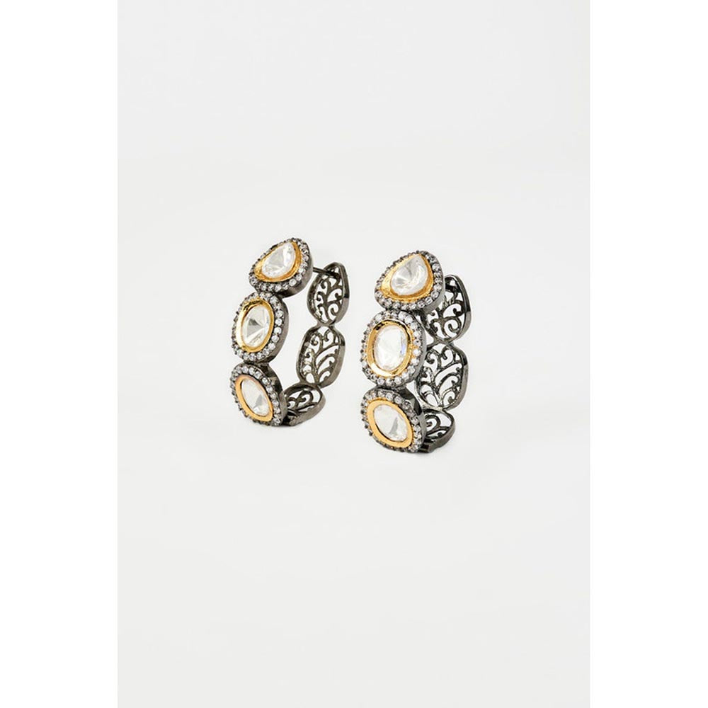 VIVINIA By Vidhi Mehra Florence Silver Plated Gold Zircon Womens Hoop Earrings