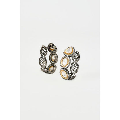 VIVINIA By Vidhi Mehra Florence Silver Plated Gold Zircon Womens Hoop Earrings