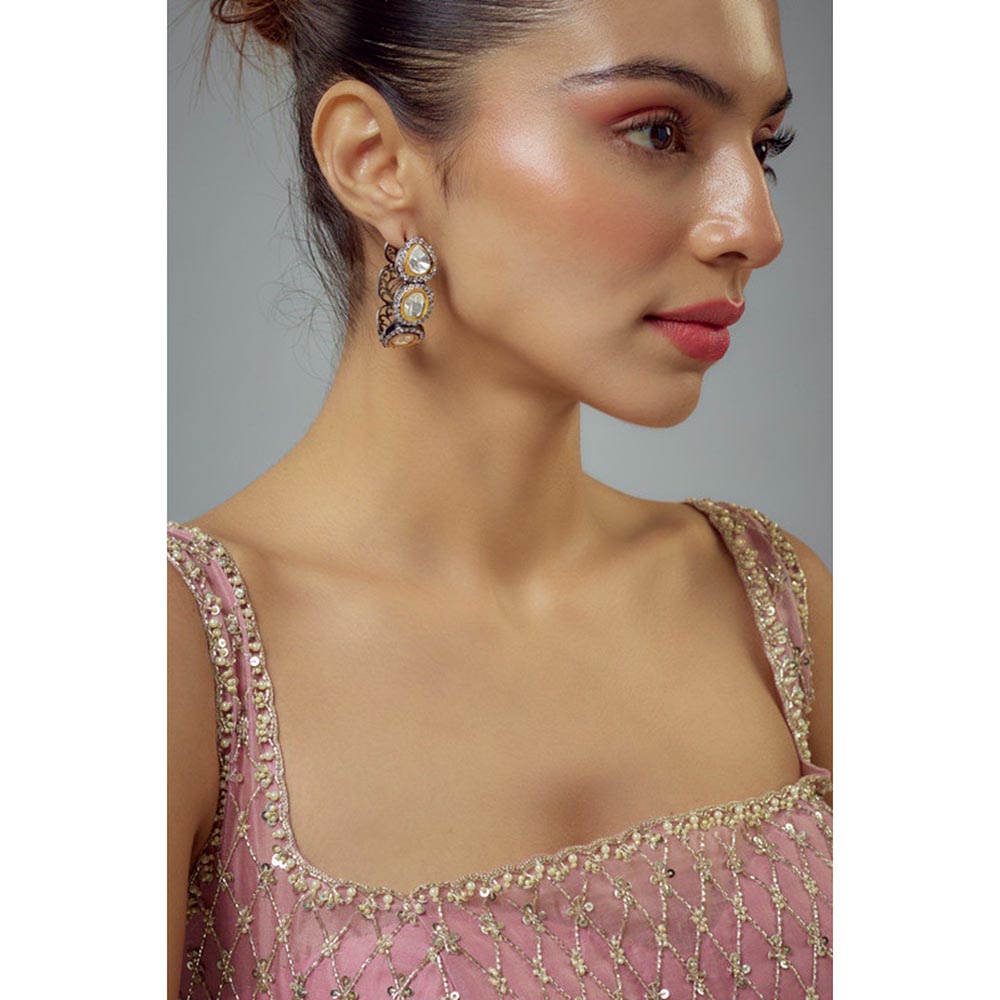 VIVINIA By Vidhi Mehra Florence Silver Plated Gold Zircon Womens Hoop Earrings