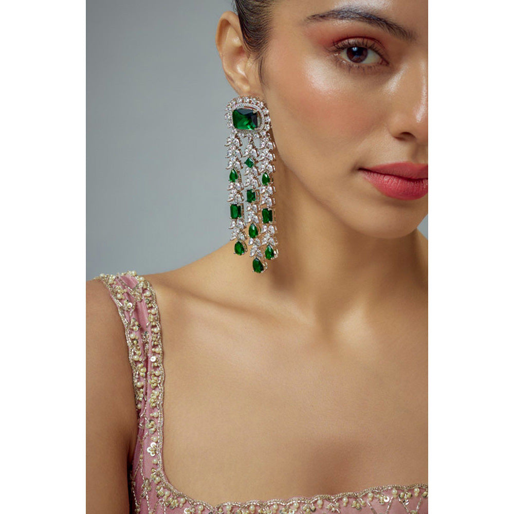 VIVINIA By Vidhi Mehra Zia Silver Plated Green Zircon Womens Danglers Earrings