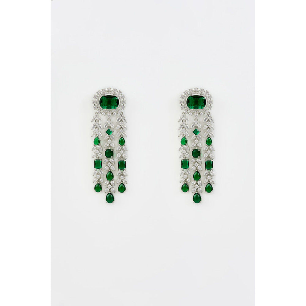 VIVINIA By Vidhi Mehra Zia Silver Plated Green Zircon Womens Danglers Earrings