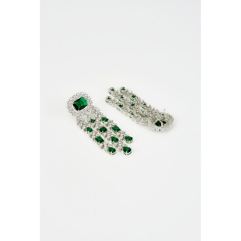 VIVINIA By Vidhi Mehra Zia Silver Plated Green Zircon Womens Danglers Earrings