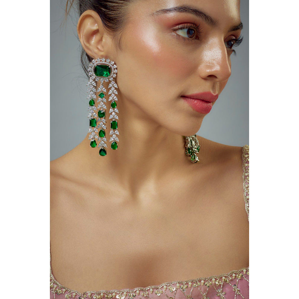 VIVINIA By Vidhi Mehra Zia Silver Plated Green Zircon Womens Danglers Earrings