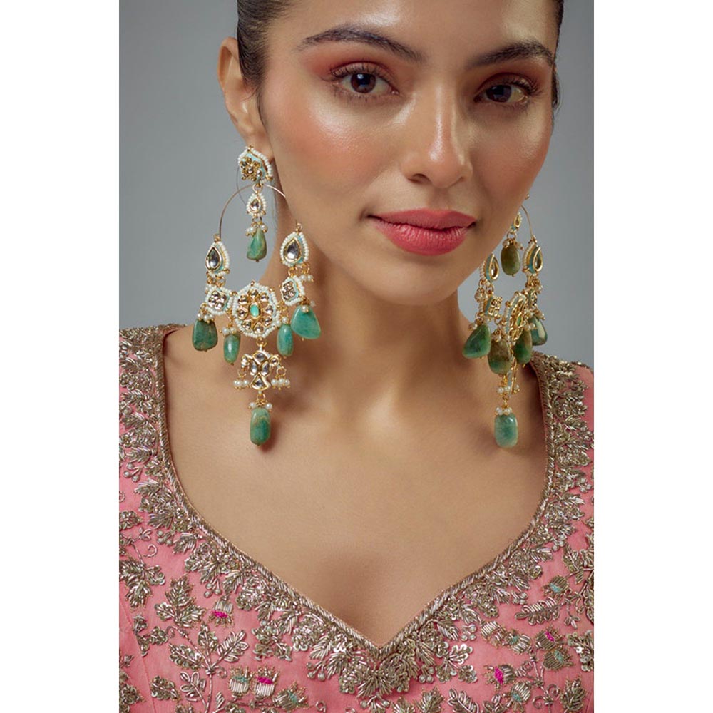 VIVINIA By Vidhi Mehra Saadgi Gold Plated Green Kundan Polki Womens Danglers Earrings