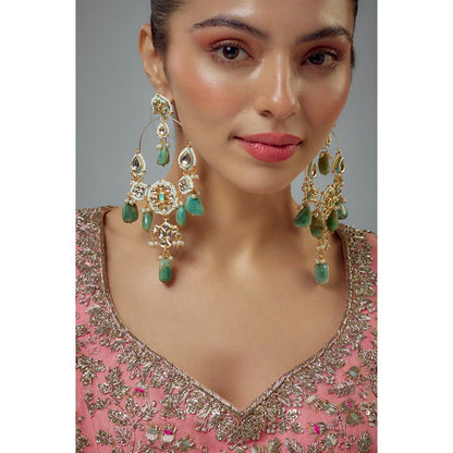 VIVINIA By Vidhi Mehra Saadgi Gold Plated Green Kundan Polki Womens Danglers Earrings