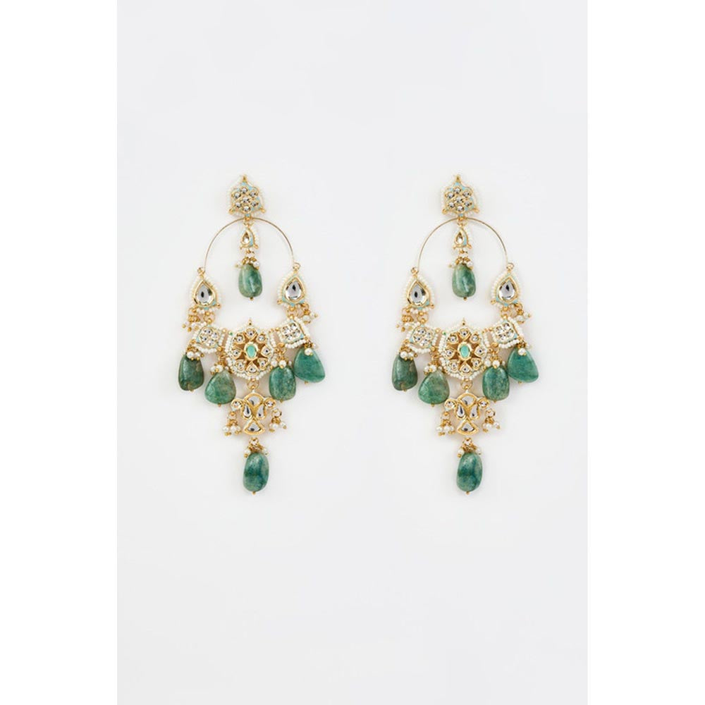 VIVINIA By Vidhi Mehra Saadgi Gold Plated Green Kundan Polki Womens Danglers Earrings