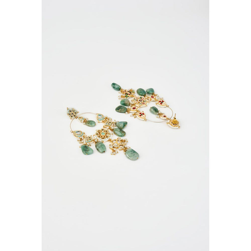 VIVINIA By Vidhi Mehra Saadgi Gold Plated Green Kundan Polki Womens Danglers Earrings